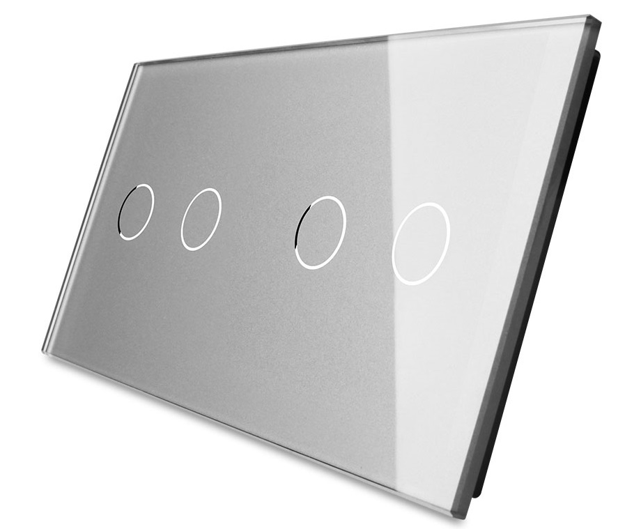 Панель для двух сенсорных выключателей Livolo, 4 клавиши (2+2), цвет серый, стекло