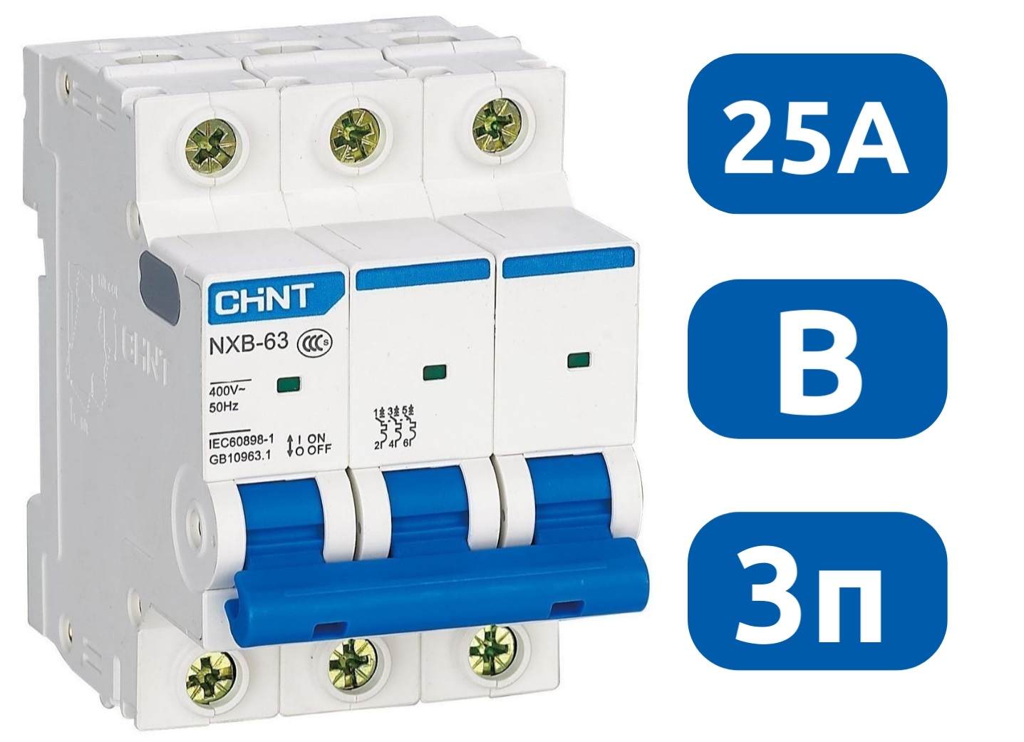 Автоматический выключатель NXB-63S B25/3 4.5кА CHINT