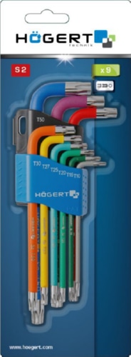 Набор Г-образных удлиненных ключей TORX с цветной маркировкой, Т10-Т50, 9 шт. HOEGERT