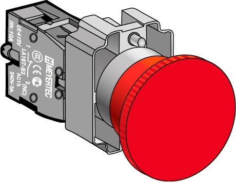 Кнопка грибовидная без фиксации, 1NC, красный, O40 мм, металл MTB2-BCZ124