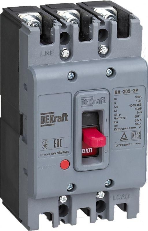 Автоматический выключатель ВА-303 100A 36кА 3p. Dekraft