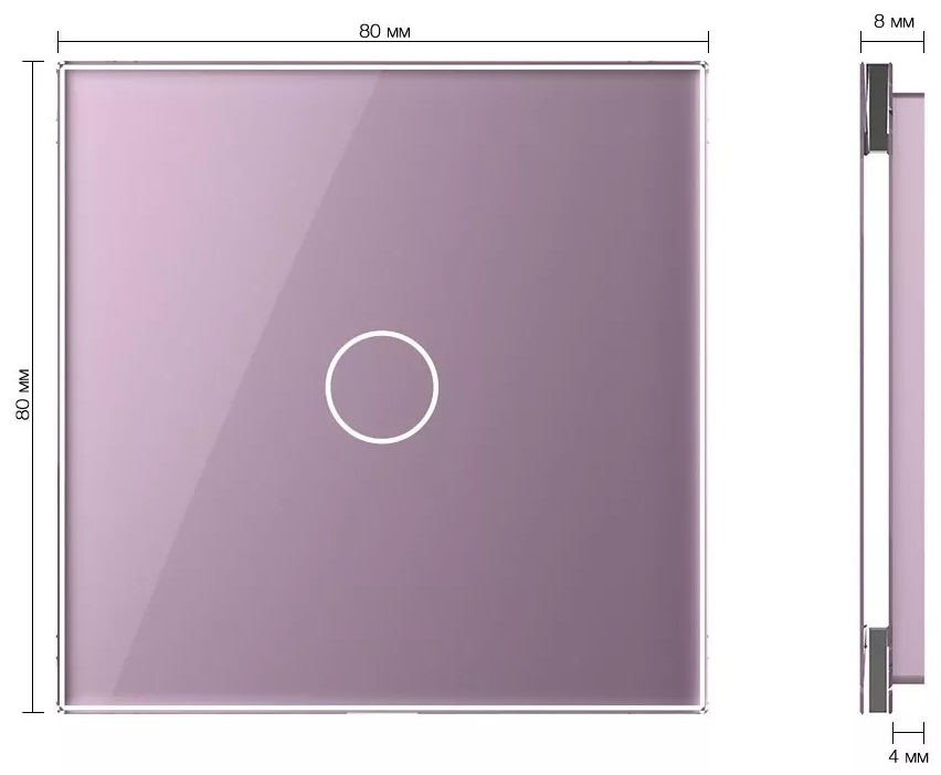 Панель 1кл сенсорного выключателя, цвет розовый, стекло