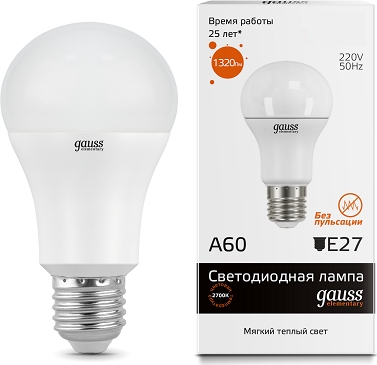 Лампа Gauss Elementary LED  A60 15W 220V E27  2700/3000К 1320Lm