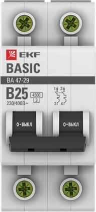 Автоматический выключатель ВА 47-29 B25/2 4.5кА Basic EKF