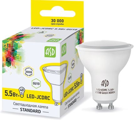 Лампа светодиодная LED-JCDRC (GU10) 5.5Вт 220В GU10 3000K 495 Лм ASD