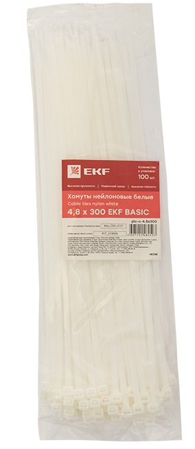 Хомут 4,8*300 белый нейлон (100 шт.) Basic (EKF), уп