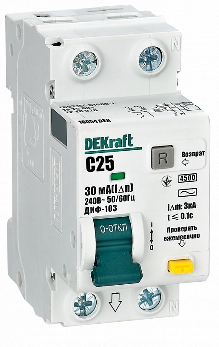 Дифференциальный автомат (АВДТ) 1Р+N 25А 30мА тип AC х-ка C ДИФ-103 4.5кА