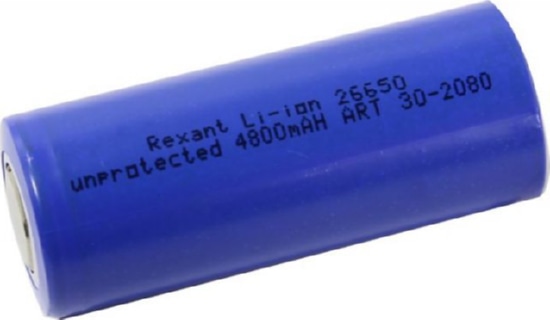 Аккумулятор Rexant Li-ion 26650 protected без защиты 4800 mAH 3.7B