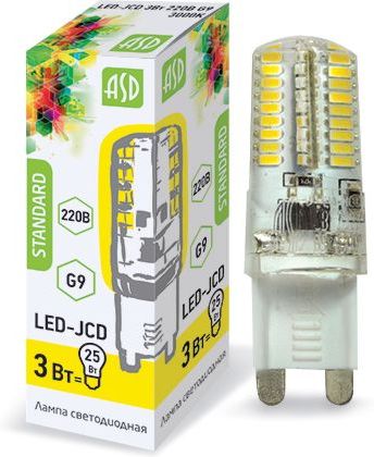Лампа светодиодная LED-JCD-standard 3.0Вт 220В G9 3000К 250Лм ASD