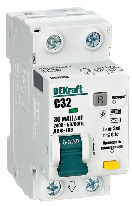 АВДТ ДИФ-103 C32/1+N 30мА, тип AC, 4.5кА Dekraft