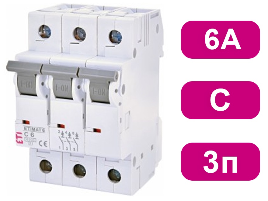Автоматический выключатель ETIMAT6 C6/3 6кA ETI