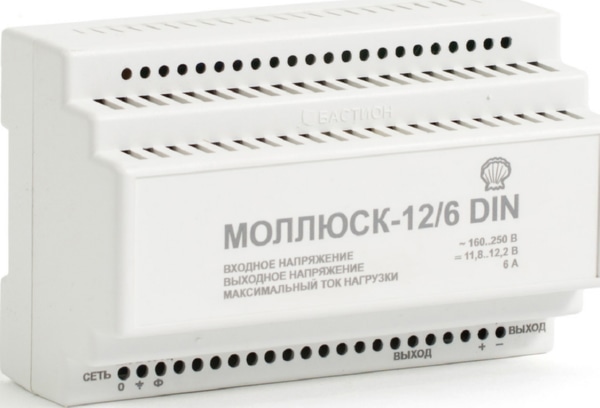 Моллюск 12/6 DIN источник питания 12В, 6А U=160-250В