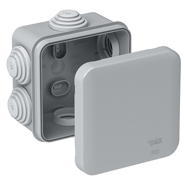 Коробка распред. о/п 70х70х40 IP55 СЕРАЯ 6 сальников System Electric (96)