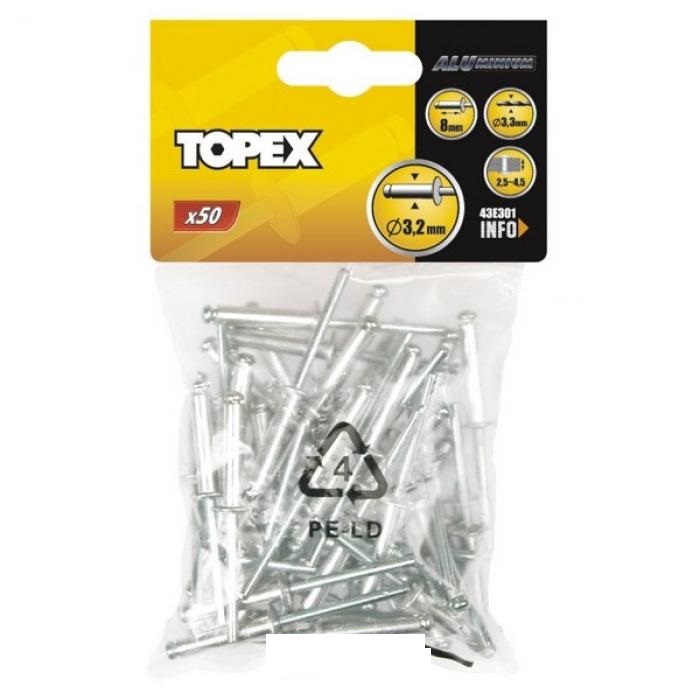 Заклепки алюминиевые 4,8 мм x 18 мм, 50 шт. TOPEX
