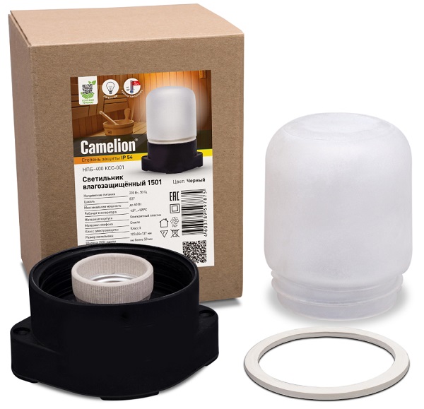 Светильник для сауны Camelion1501 цвет черный до 125 оС ( НПБ-400 КСС-001 230В 60Вт)