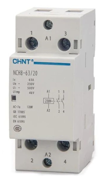 Контактор модульный NCH8-63/20 63А 2НО AC 220/230В 50Гц (R) CHINT 256093