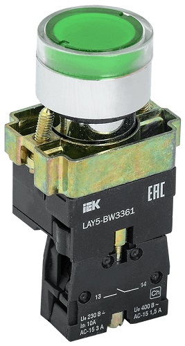 Кнопка LAY5-BW3361 с подсветкой зеленый 1з ИЭК