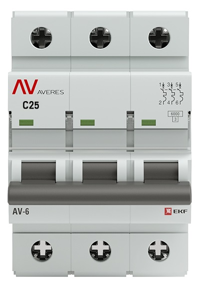 Автоматический выключатель AV-6 C25/3 6кА  AVERES EKF