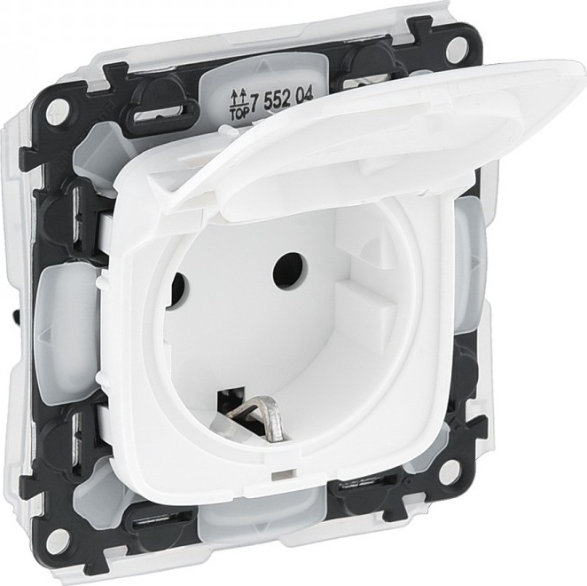 ALLURE_Розетка 1-я с/з с крышкой, IP44, Белая, (755204) LEGRAND (без рамки)