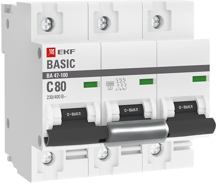 Автомат ВА 47-100 3P  80A (C) 10кА 400В Basic