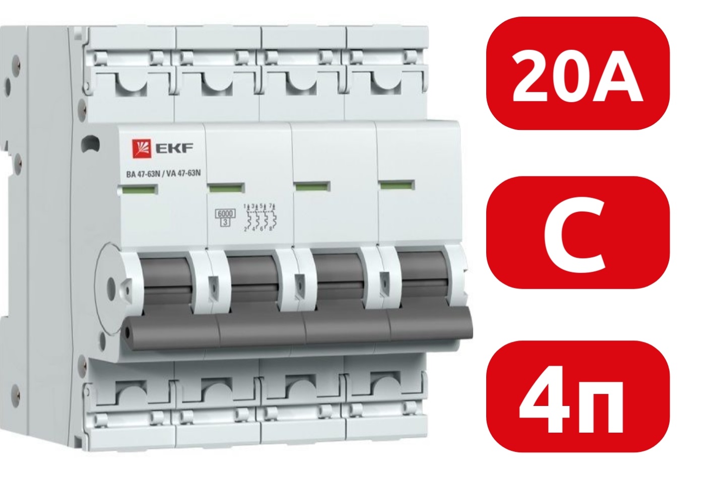 Автоматический выключатель ВА 47-63N C20/4 6кА Proxima EKF