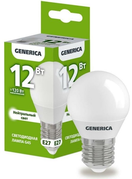 Лампа LED G45 E27 4000К 12Вт 1200Lm GENERICA