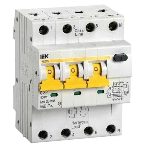 АВДТ34 С32/4/0,03, 30mA, тип АС, 6kA IEK