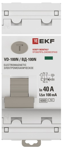 Выключатель дифференциального тока ВД-100N 2P 40А 100мА тип AC эл-мех 6кА PROXIMA EKF