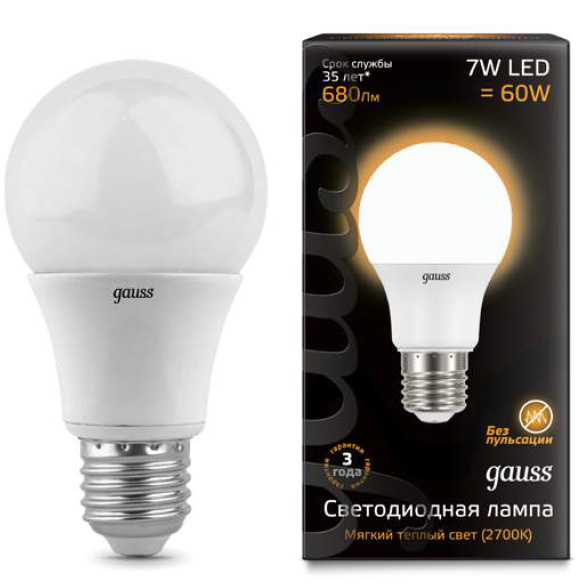 Лампа GAUSS LED A60 7W 220V E27 2700K 680Lm