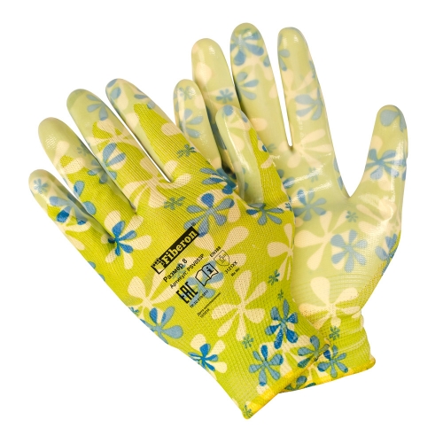 Перчатки «Для садовых работ», полиэстеровые, нитриловое покрытие, микс цветов, Fiberon  PSV053P