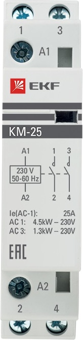 Контактор модульный КМ 25/20 (кат.230В AC, 2но, 25A PROxima) EKF