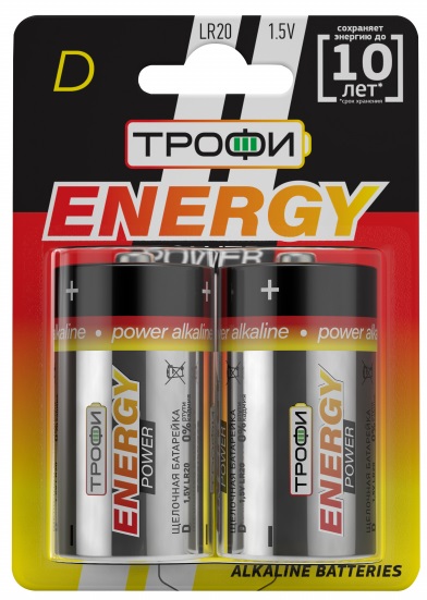 Батарейки Трофи LR20-2BL ENERGY POWER Alkaline (12/96/3456)