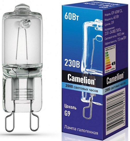 Лампа галоген.без рефлектора, прозрачная,  G9 60W CL 220V Camelion