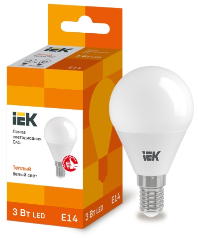 Лампа LED шар LED-G45 eco 3Вт 230В 3000К E14, 270Lm IEK