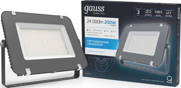 Прожектор LED QPLUS 6500K 200W 24000Lm IP65 черный Gauss