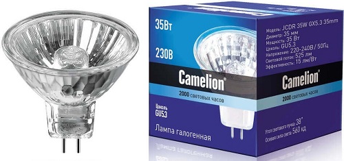 Лампа галоген. б/защ.стекла, JCDR 35W GX5.3 35mm MINI MR11 220V Camelion