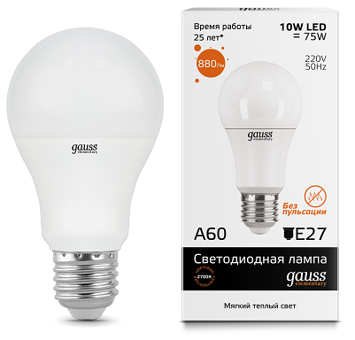 Лампа Gauss Elementary LED  A60 10W 220V E27  2700/3000К 880Lm