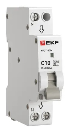 АВДТ-63М C10/1+N 30мА, 1 мод., тип АС, 6кА PROXIMA EKF