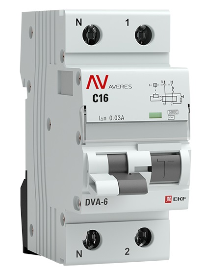 АВДТ DVA-6 C16/1+N 30мА, тип АС, 6кА AVERES EKF