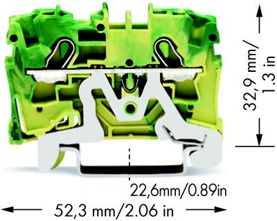 Клеммник 4 кв.мм.32А,800В,2отв./1пол.ж/зел. WAGO