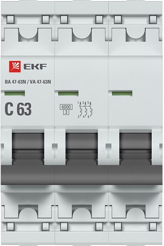 Автоматический выключатель 3P 63А (C) 6кА ВА 47-63N EKF PROxima