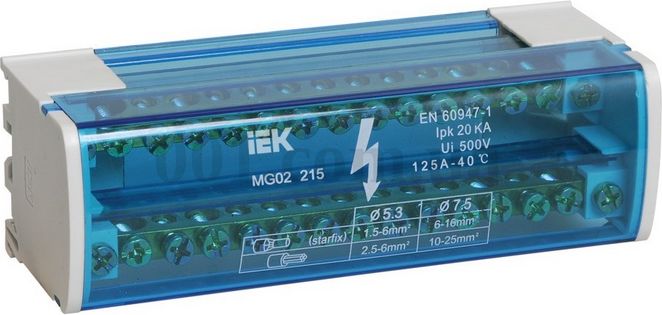 Шина L+PEN в корпусе типа ШНК, 2х15, 125А, 400В, IEK