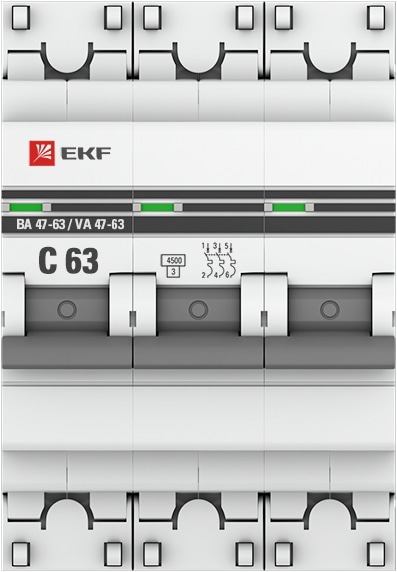 Автомат ВА 47-63 3P 63А (C) 4,5кА 400В PROxima