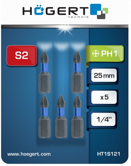 Биты ударные PH1 25мм (5 шт.) HOEGERT