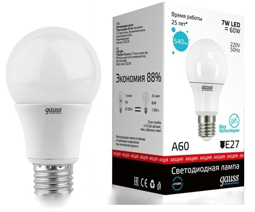 Лампа LED A60 E27 4100К  7Вт 540Лм Elementary Gauss