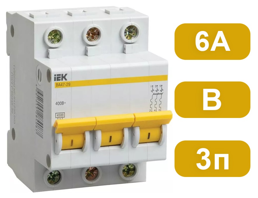 Автоматический выключатель ВА47-29 B6/3 4,5кА IEK