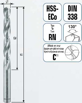 Сверло по металлу HSS Co DIN338RN, O 11.0