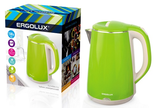 Чайник электрический светло-зеленый 1.8л., 220-230В, 1500Вт, нерж. сталь/пластик ERGOLUX ELX-KS06-C1