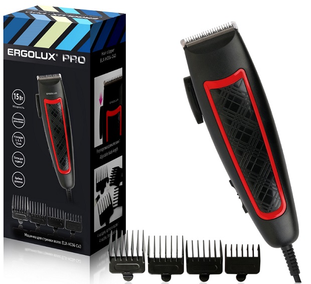 Машинка для стрижки волос, черно-красная 15Вт PRO ERGOLUX ELX-HC04-C48