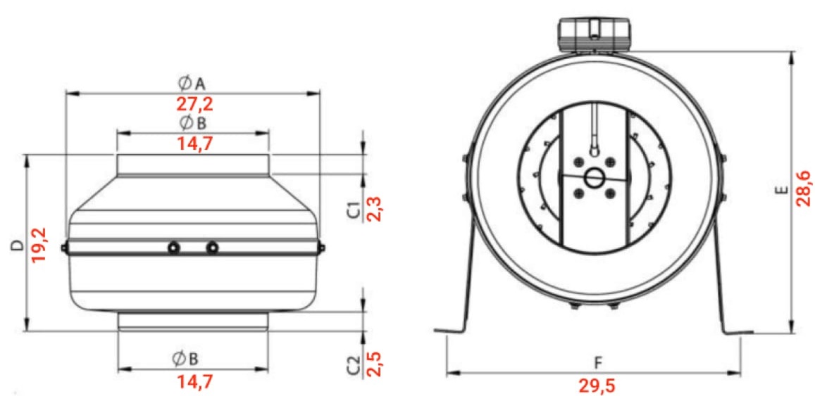 Круглый канальный вентилятор BDTX 150-B (420м3/ч, 230В, 46дБ, IP44)